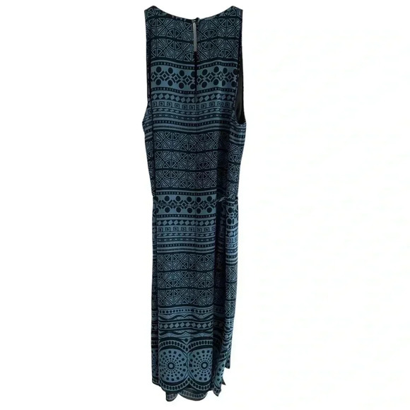 LOFT Sleeveless Shift Dress Geometric Teal Black - Picture 5 of 7